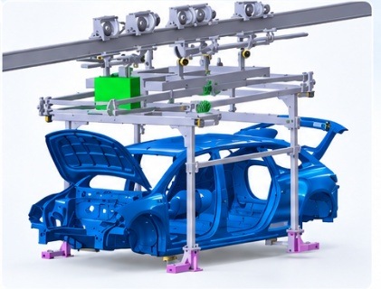 EMS conveyor CAD render with body