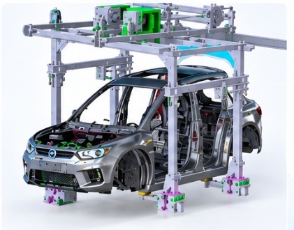 EMS conveyor CAD render with chassis